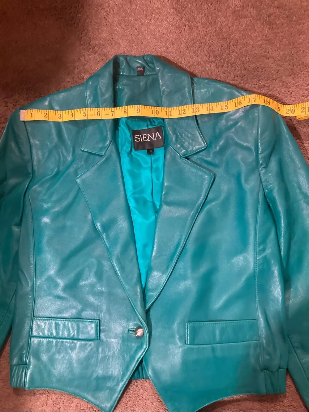 Teal Leather Jacket and Skirt Set